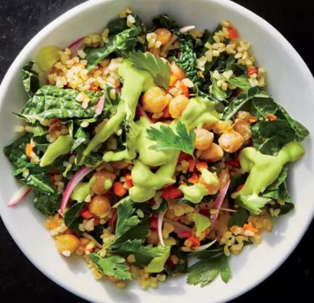 Kale And Chickpea Grain Bowl With Avacado Dressing