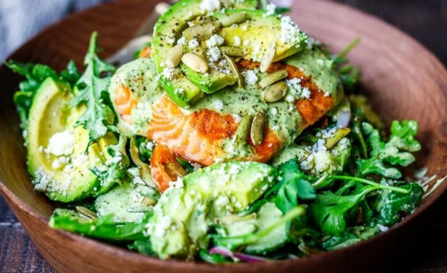 Grilled Salmon Salad With Creamy Cilantro Lime Dressing