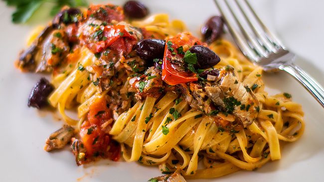 Linguine Pasta With Sardines And Extra Virgin Olive Oil